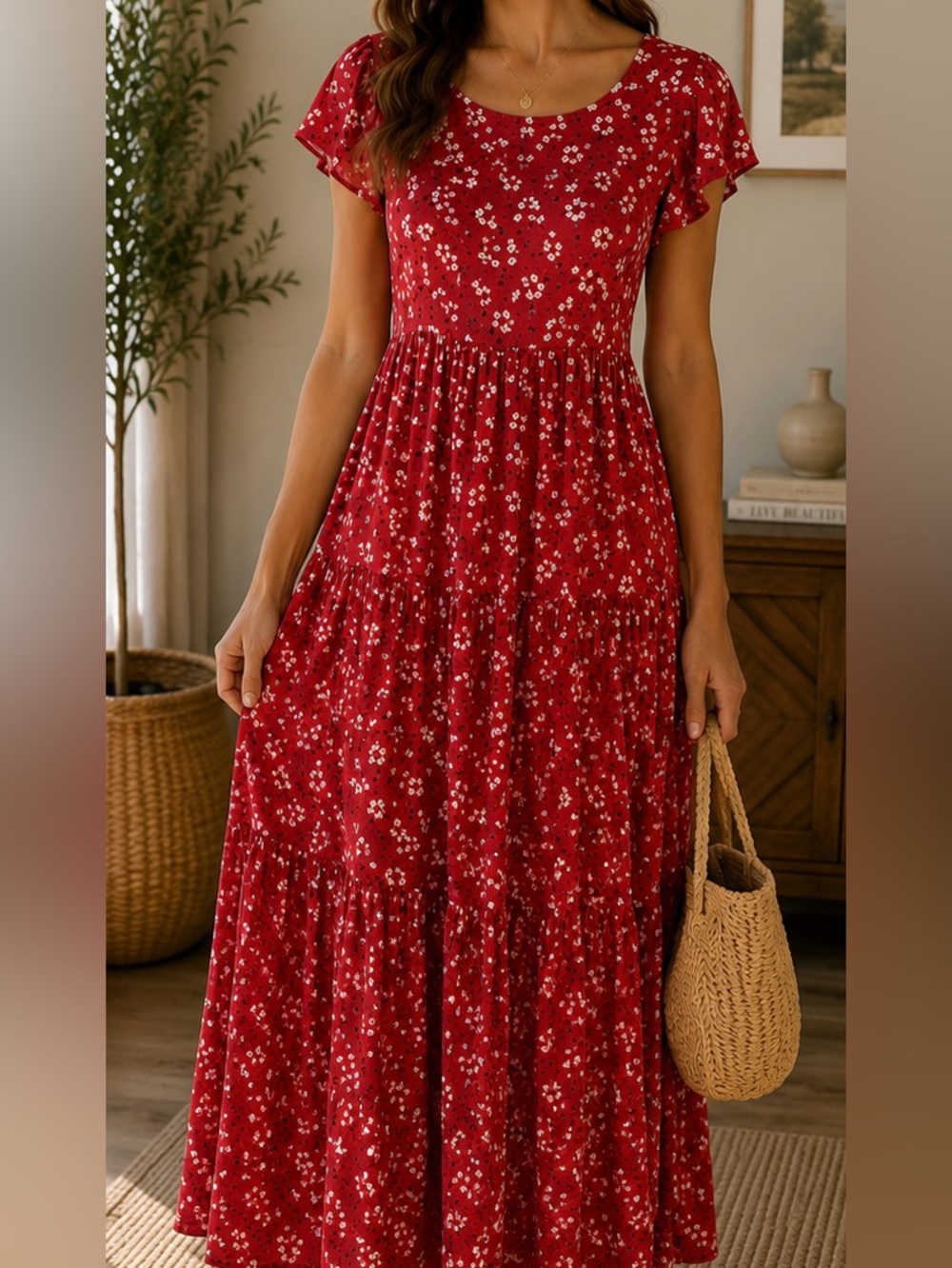 Large Red Floral Maxi Dress